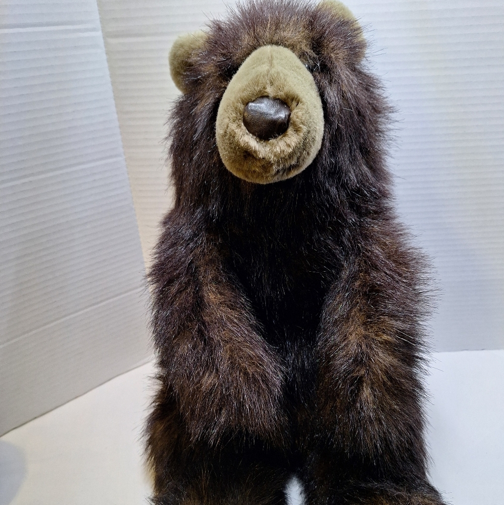 Carousel By Guy Vintage 80s Lifelike Black Bear Plush 15" Sitting Toe Pads